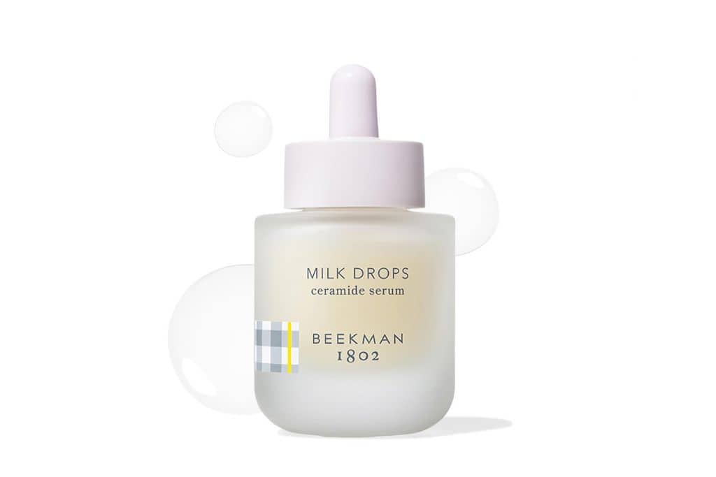 A white bottle with a dropper top of ceramide serium for dry skin