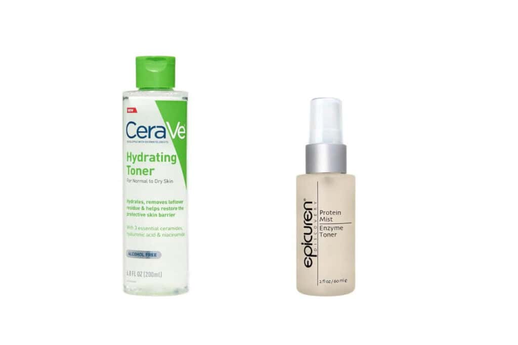 Bottles of skincare products for your beginner skincare routine.